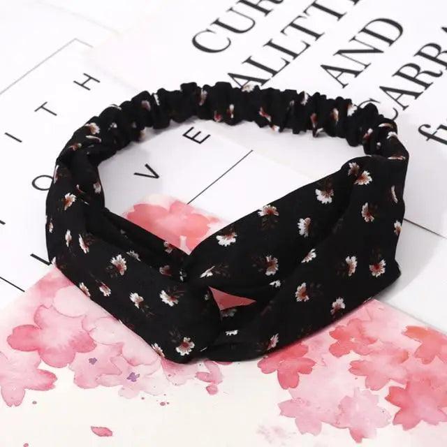 Chic Vintage Floral Knot Headband for Women - Soft Elastic Hair Accessory - Korvel