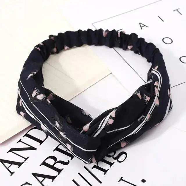 Chic Vintage Floral Knot Headband for Women - Soft Elastic Hair Accessory - Korvel