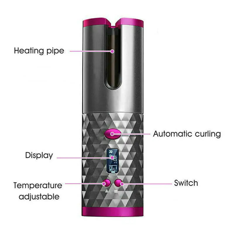 Rizador de Cabello Inalámbrico con Rotación Automática y Pantalla LCD