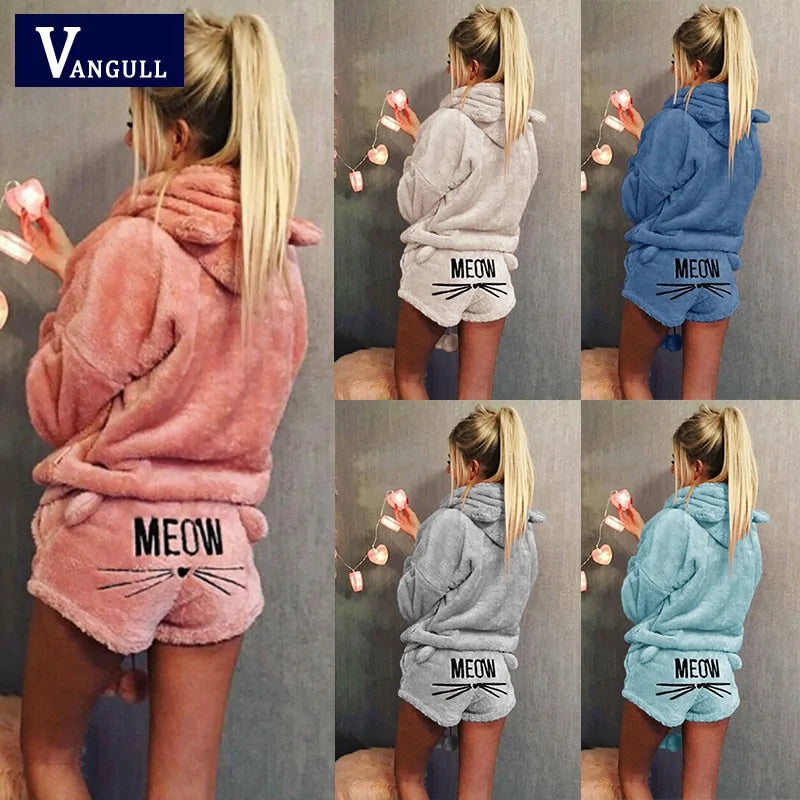 Conjunto de Pijama con Capucha Meow para una Comodidad Acogedora
