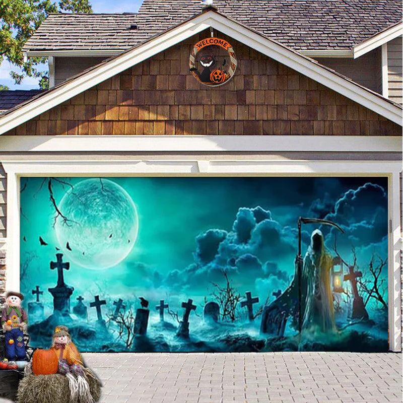 Banner de puerta de garaje Halloween Bosque Nebuloso