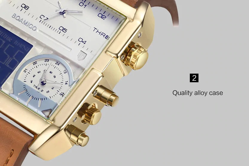 Montre de luxe sportive carrée en cuir