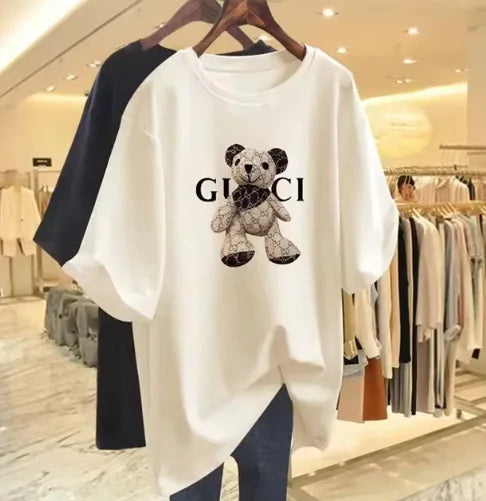T-shirt décontracté à imprimé ours de style coréen pour femmes