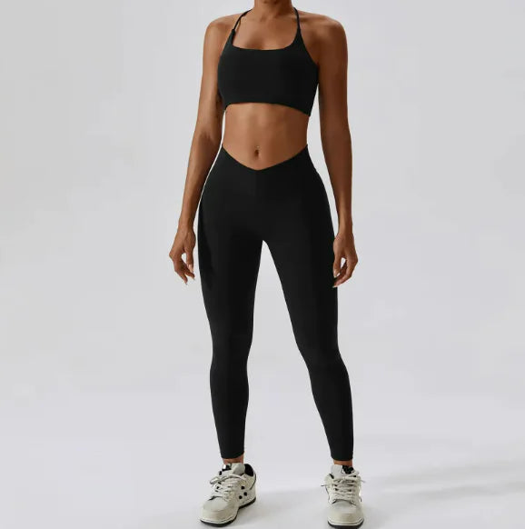 Traje de Yoga Deportivo con Diseño de Rayas en la Espalda