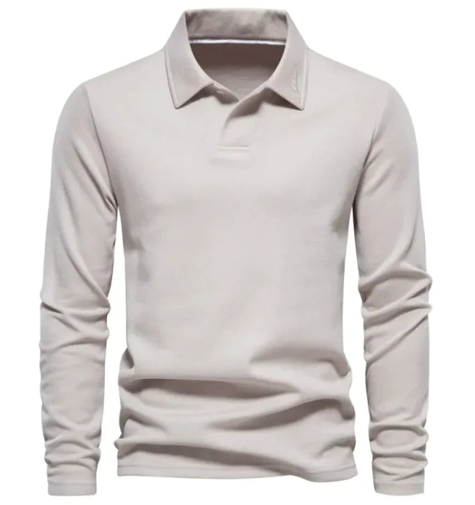 Long Sleeve Men's Casual Solid Color Top with Lapel