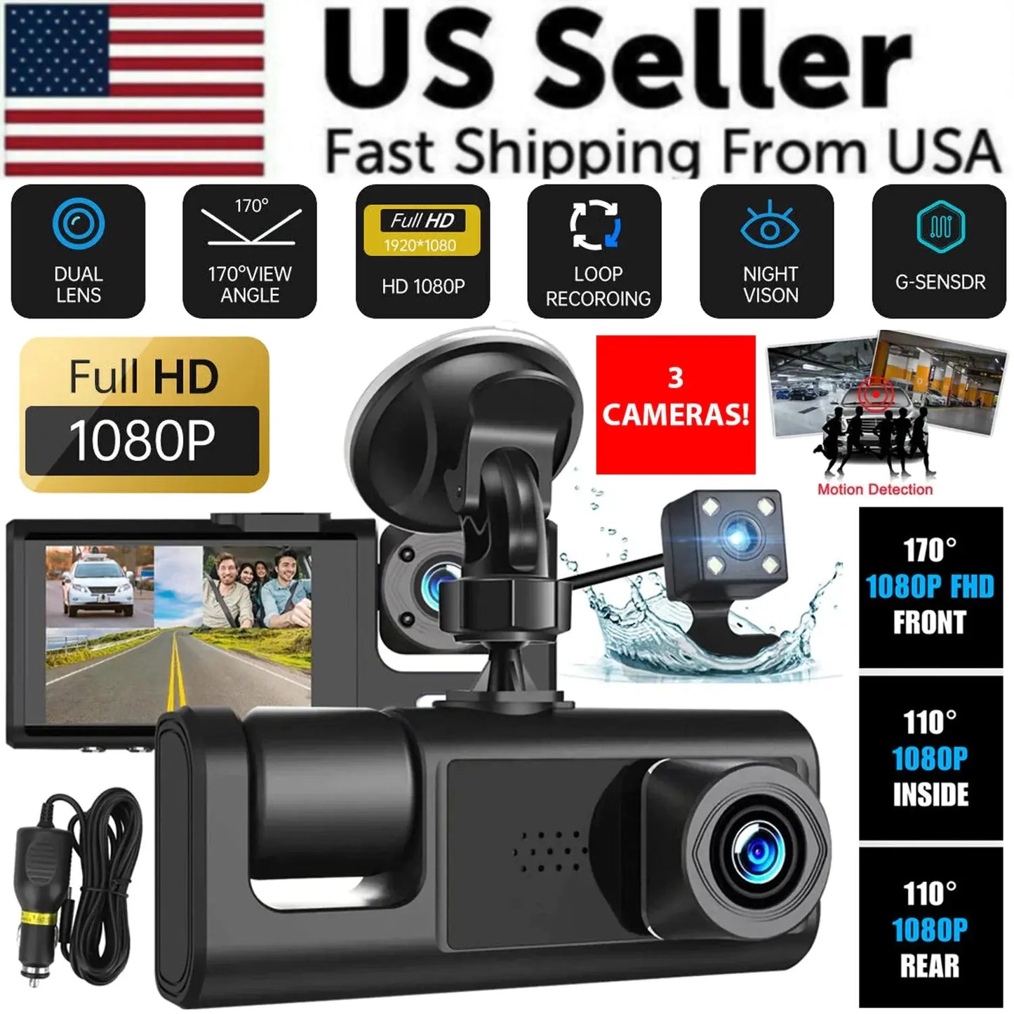 Premium Dual Lens HD 1080P Dash Cam for Comprehensive Coverage