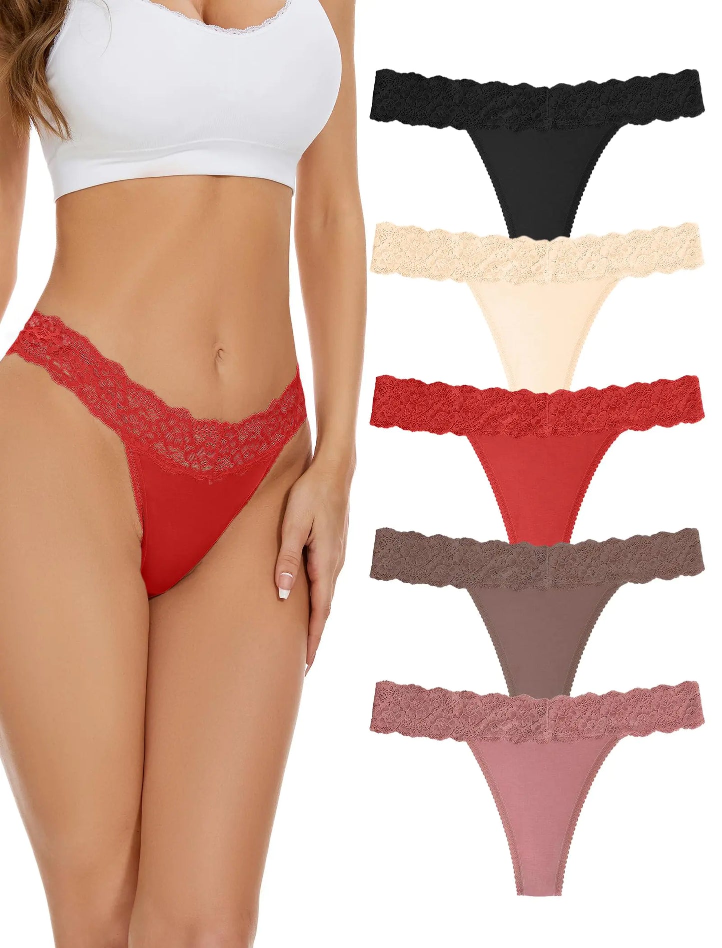 Culottes en Dentelle Sans Couture Voenxe - Paquet de 5 Sous-vêtements Confortables