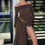 Elegant Long Sleeve Ruffled Dress in Brown