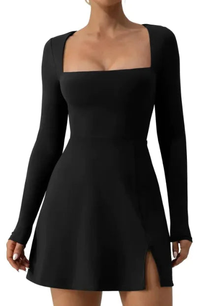 Robe corset à col carré et manches longues pour femmes