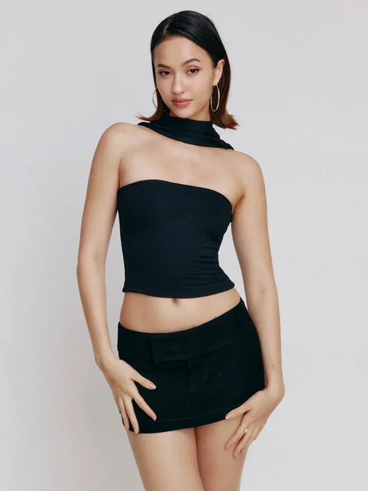 Halter Backless Satin Crop Top