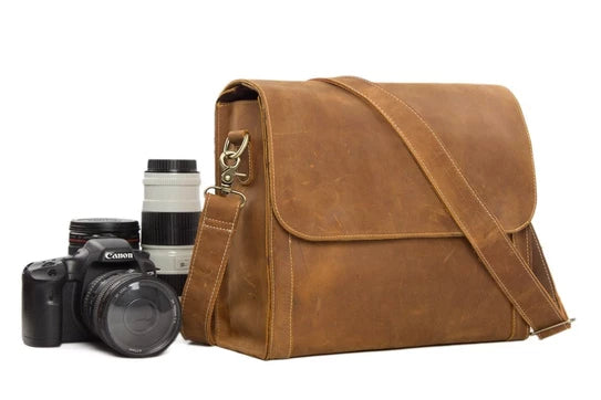 Chic Light Brown Leather Camera Bag for Creative Photographers - Korvel