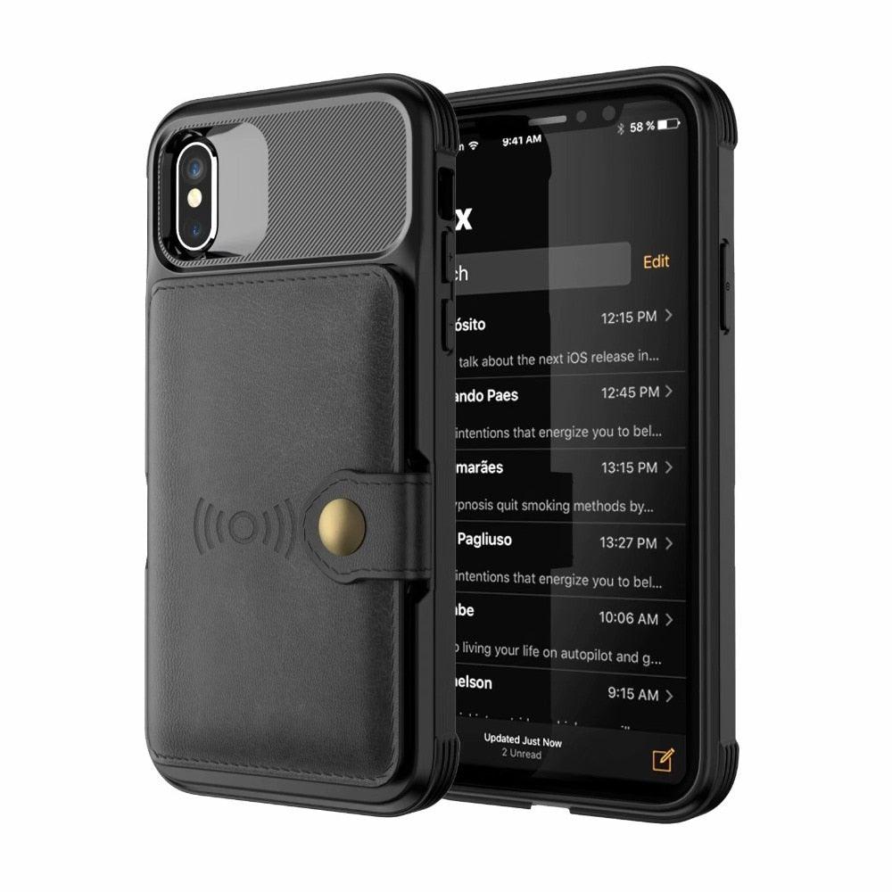 Étui de portefeuille en cuir noir magnétique premium pour iPhone