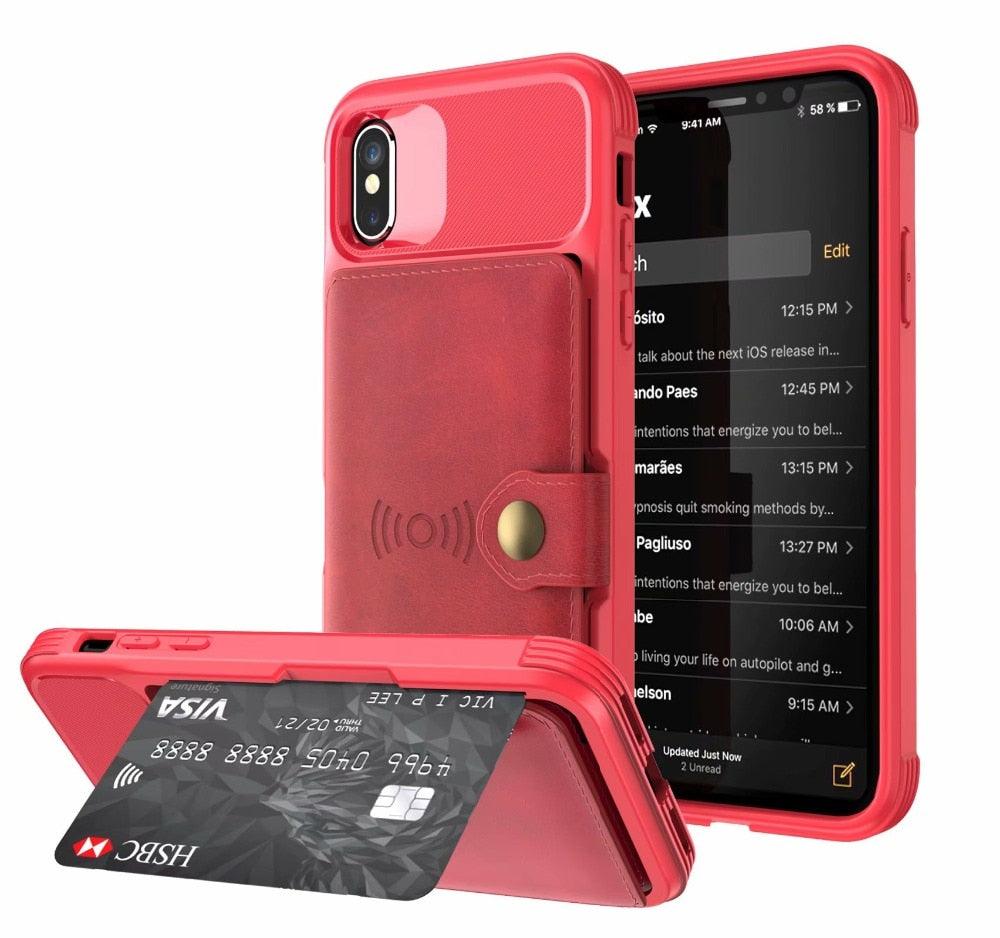 Étui de portefeuille en cuir noir magnétique premium pour iPhone