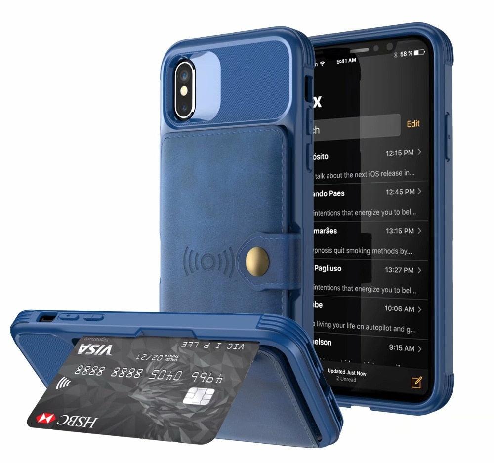 Étui de portefeuille en cuir noir magnétique premium pour iPhone