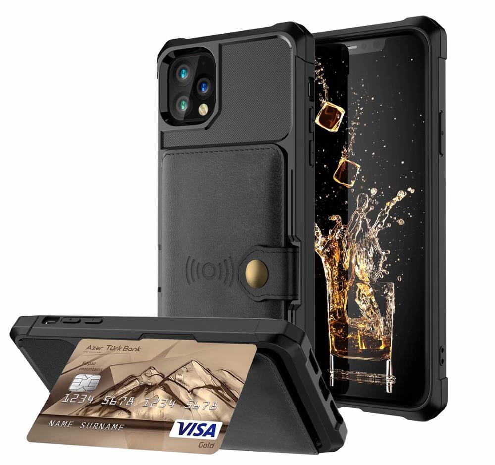Étui de portefeuille en cuir noir magnétique premium pour iPhone