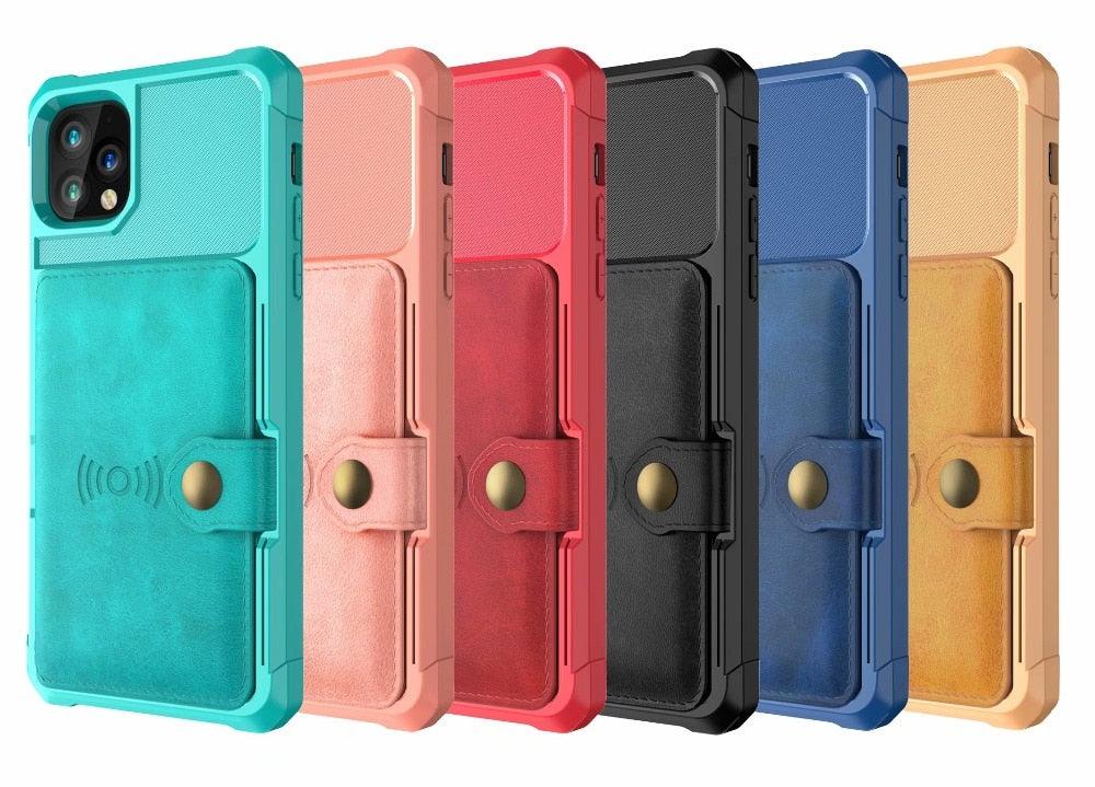Étui de portefeuille en cuir noir magnétique premium pour iPhone
