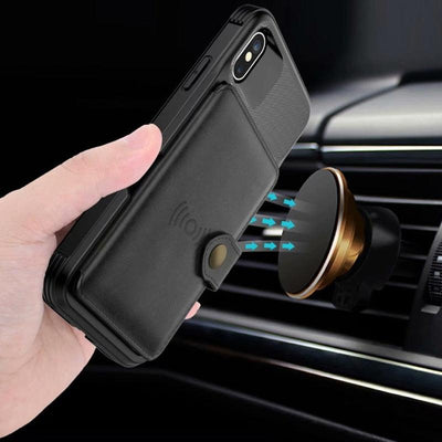 Étui de portefeuille en cuir noir magnétique premium pour iPhone