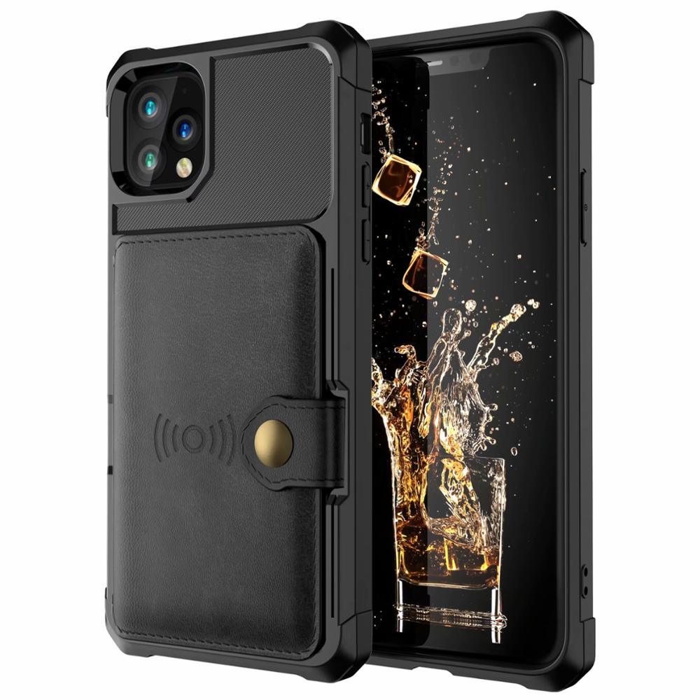 Étui de portefeuille en cuir noir magnétique premium pour iPhone