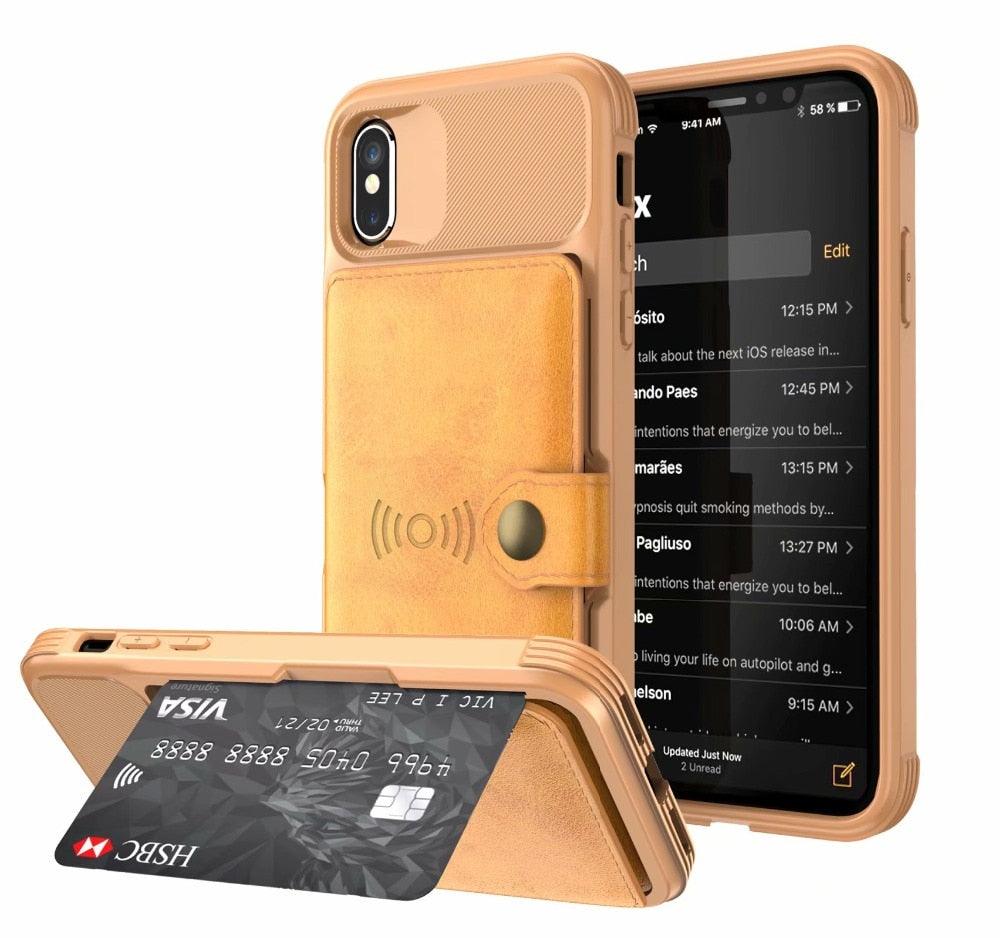 Étui de portefeuille en cuir noir magnétique premium pour iPhone