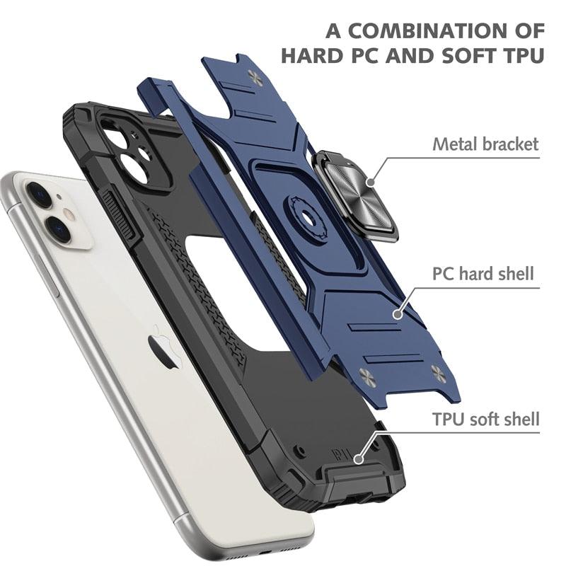 Coque de support avec anneau magnétique en métal pour iPhone 11-14 Pro Max