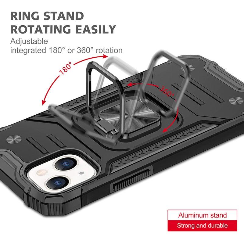 Coque de support avec anneau magnétique en métal pour iPhone 11-14 Pro Max