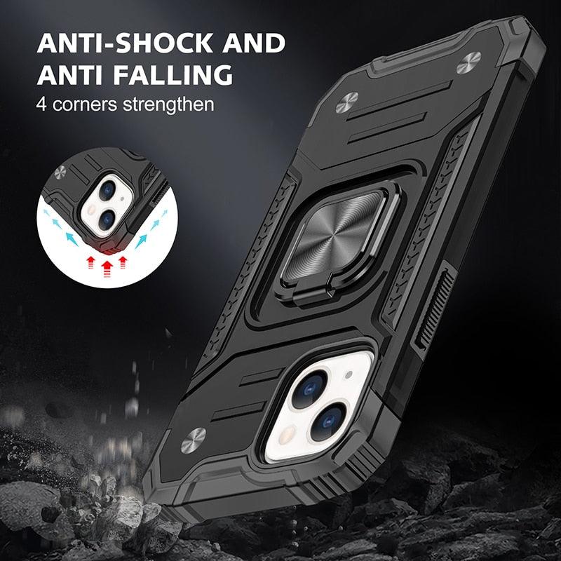 Coque de support avec anneau magnétique en métal pour iPhone 11-14 Pro Max