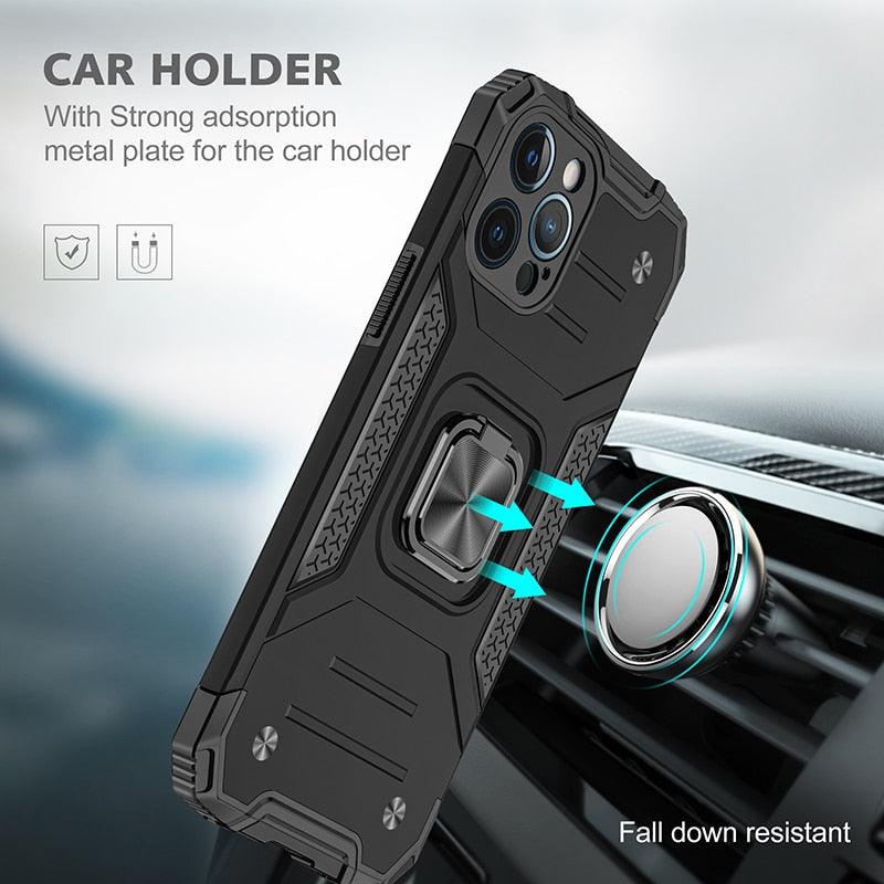 Coque de support avec anneau magnétique en métal pour iPhone 11-14 Pro Max