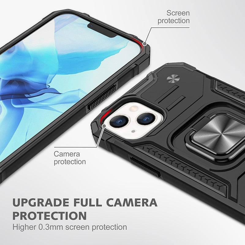 Coque de support avec anneau magnétique en métal pour iPhone 11-14 Pro Max