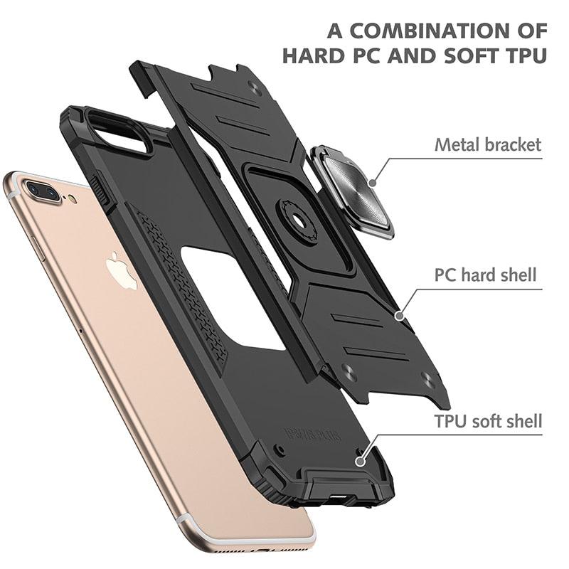 Coque de support avec anneau magnétique en métal pour iPhone 11-14 Pro Max