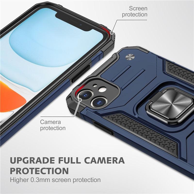 Coque de support avec anneau magnétique en métal pour iPhone 11-14 Pro Max