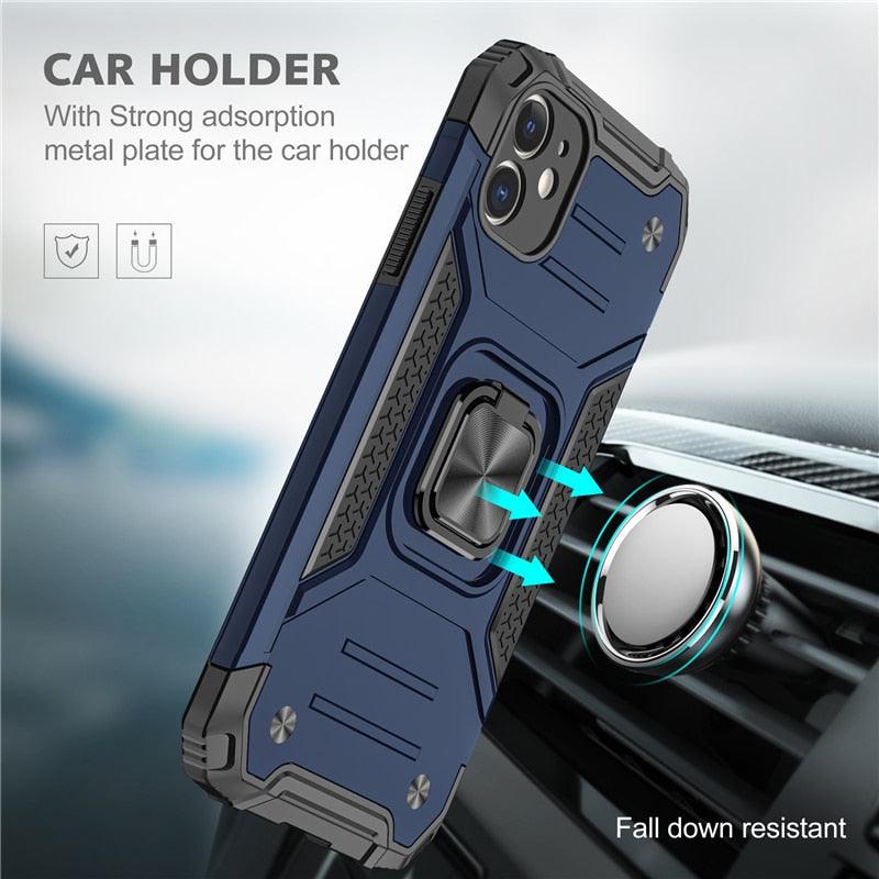 Coque de support avec anneau magnétique en métal pour iPhone 11-14 Pro Max