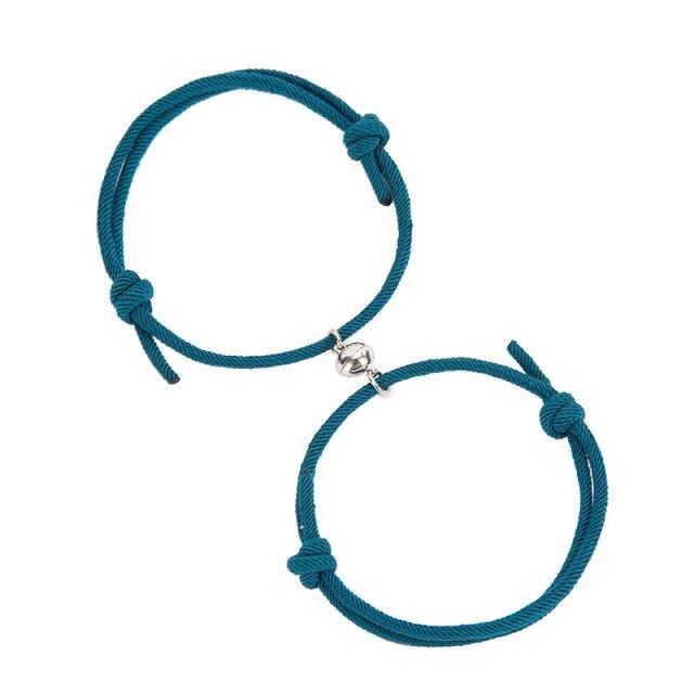 Magnetic Couple Bracelets - Adjustable Silver Alloy & Red Rope