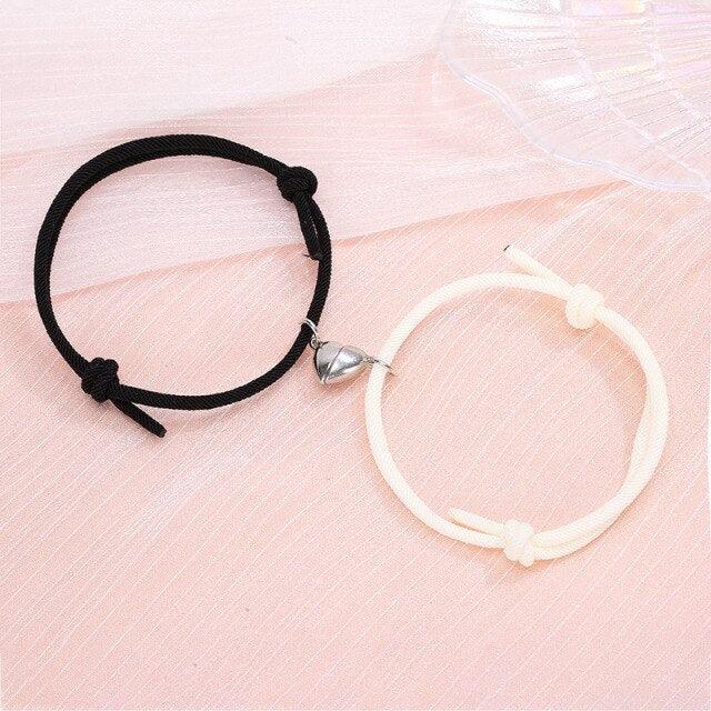 Magnetic Couple Bracelets - Adjustable Silver Alloy & Red Rope