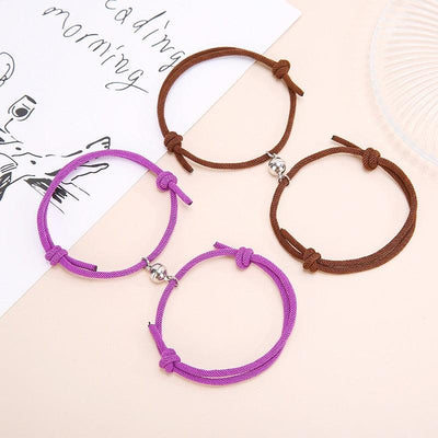 Magnetic Couple Bracelets - Adjustable Silver Alloy & Red Rope