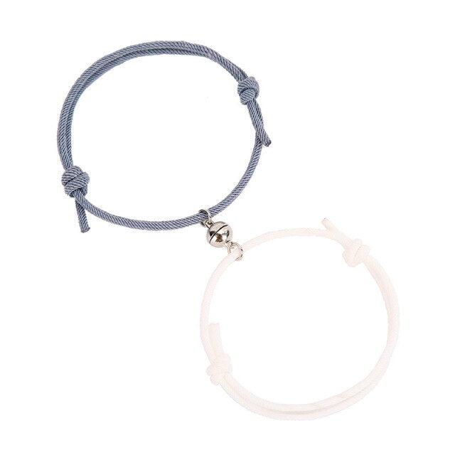 Magnetic Couple Bracelets - Adjustable Silver Alloy & Red Rope