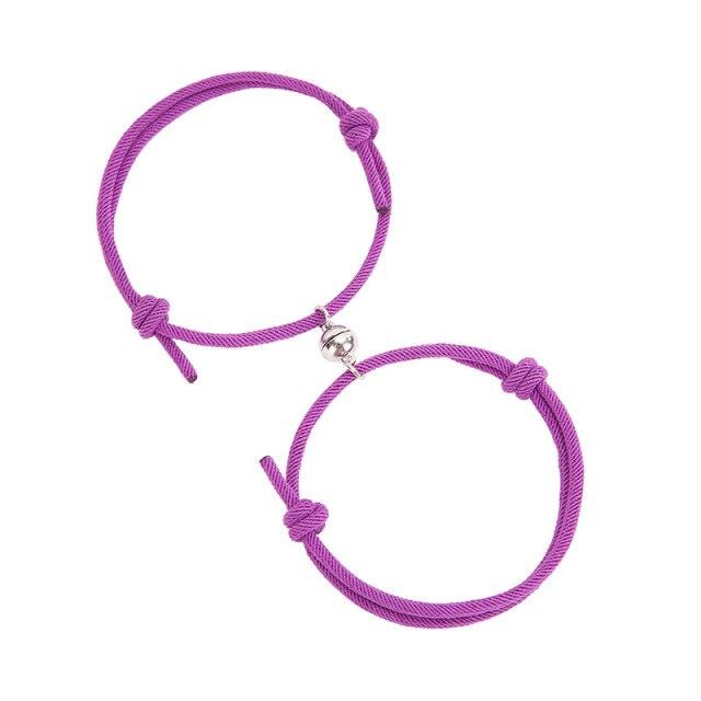 Magnetic Couple Bracelets - Adjustable Silver Alloy & Red Rope