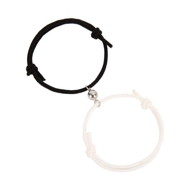 Magnetic Couple Bracelets - Adjustable Silver Alloy & Red Rope