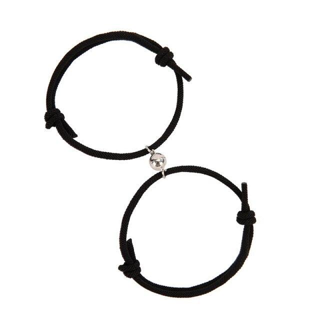 Magnetic Couple Bracelets - Adjustable Silver Alloy & Red Rope