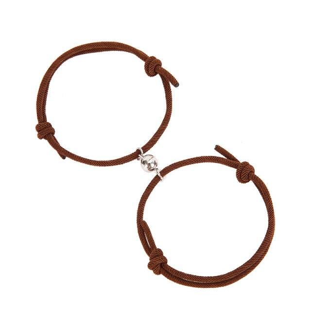 Magnetic Couple Bracelets - Adjustable Silver Alloy & Red Rope