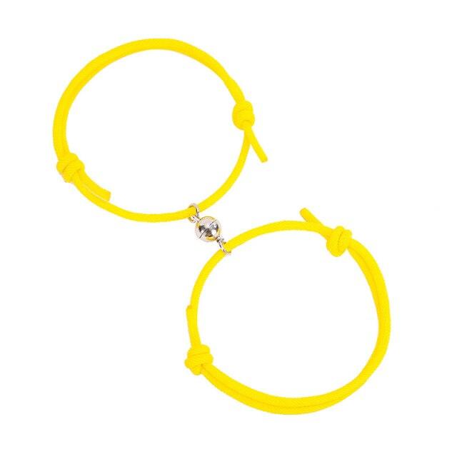 Magnetic Couple Bracelets - Adjustable Silver Alloy & Red Rope