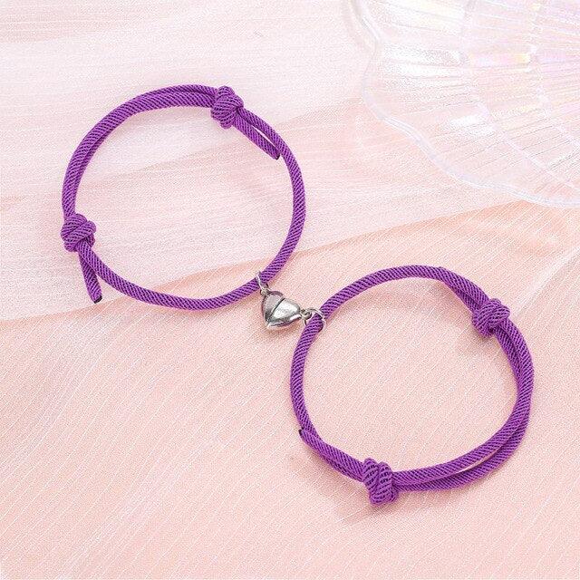 Magnetic Couple Bracelets - Adjustable Silver Alloy & Red Rope