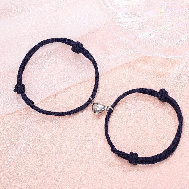 Magnetic Couple Bracelets - Adjustable Silver Alloy & Red Rope
