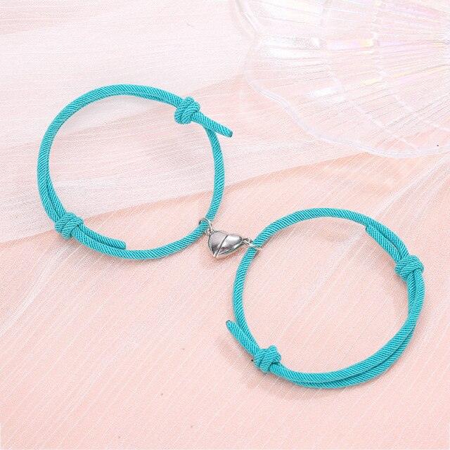 Magnetic Couple Bracelets - Adjustable Silver Alloy & Red Rope