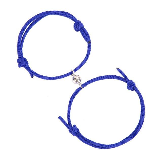Magnetic Couple Bracelets - Adjustable Silver Alloy & Red Rope