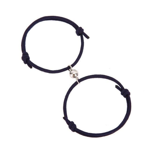 Magnetic Couple Bracelets - Adjustable Silver Alloy & Red Rope