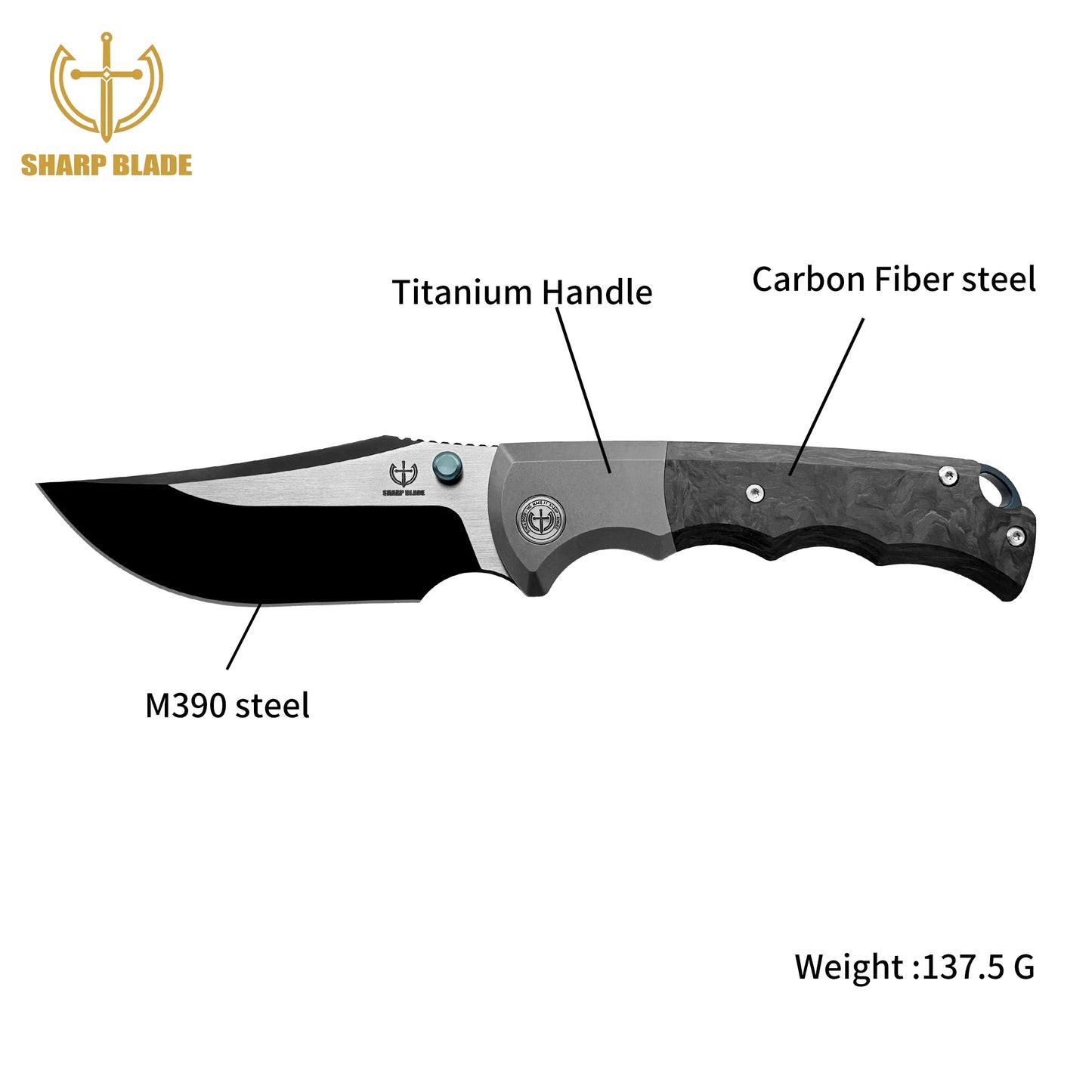 Premium M390 Folding Knife with Titanium Carbon Fiber Handle