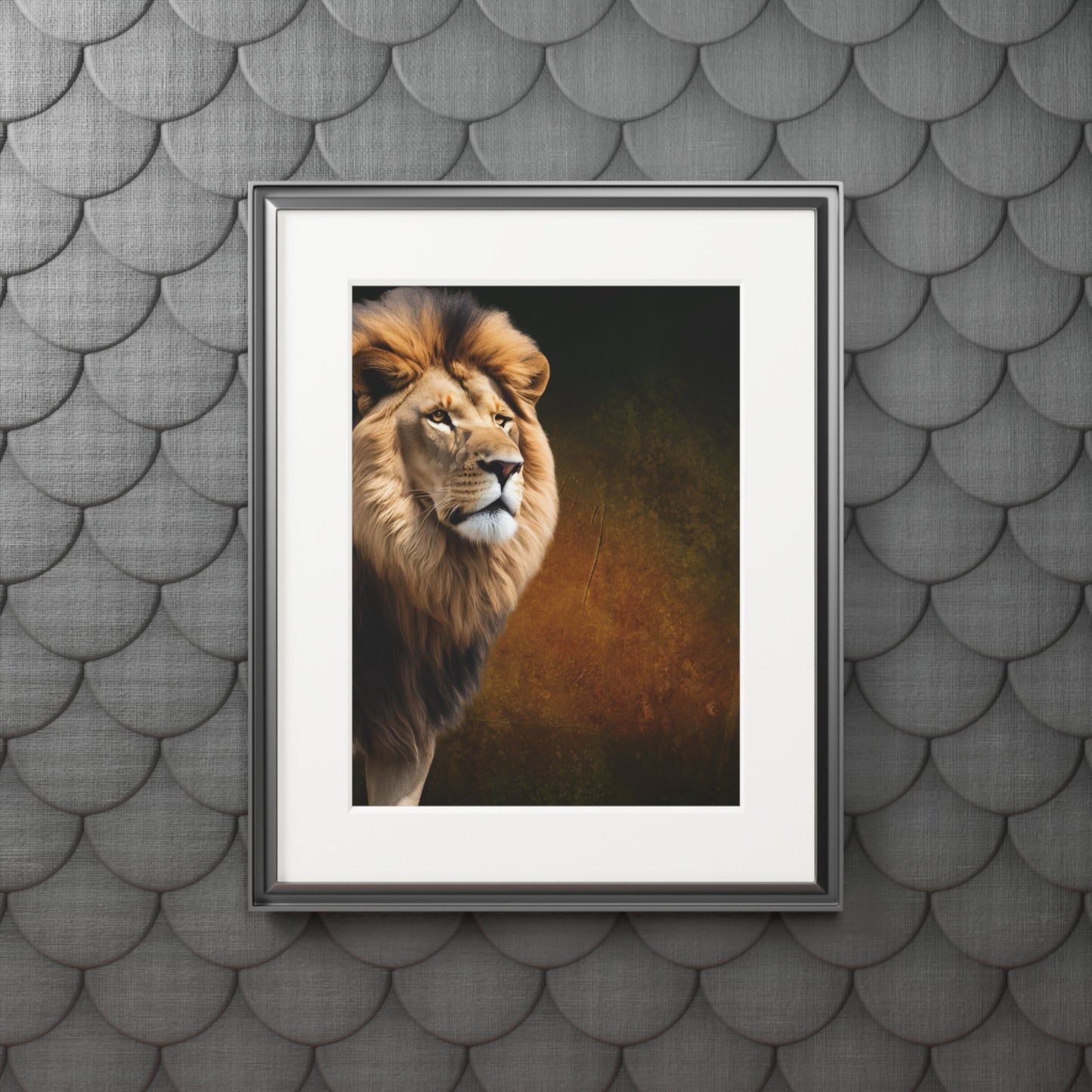 Majestic Lion Fine Art Print with Passepartout Frame