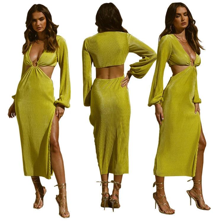 Vestidos de Mujer Sin Cintura con Pliegues Prensados de Otoño