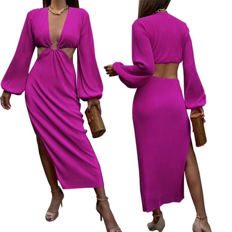 Vestidos de Mujer Sin Cintura con Pliegues Prensados de Otoño