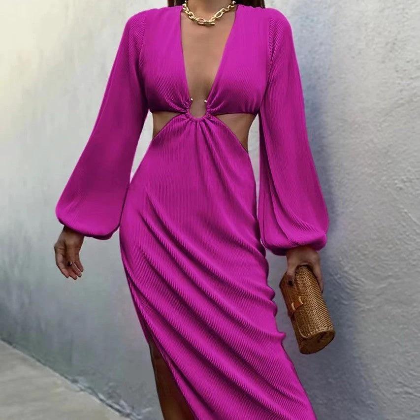 Vestidos de Mujer Sin Cintura con Pliegues Prensados de Otoño